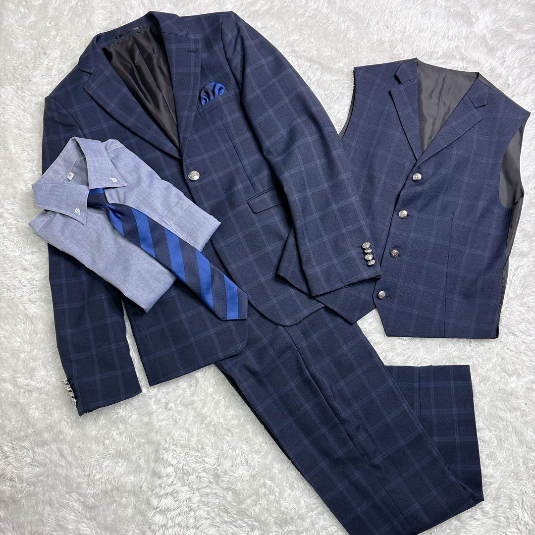 美品男の子 卒業式 WANDER FACTORY ネイビーチェックスーツ 170