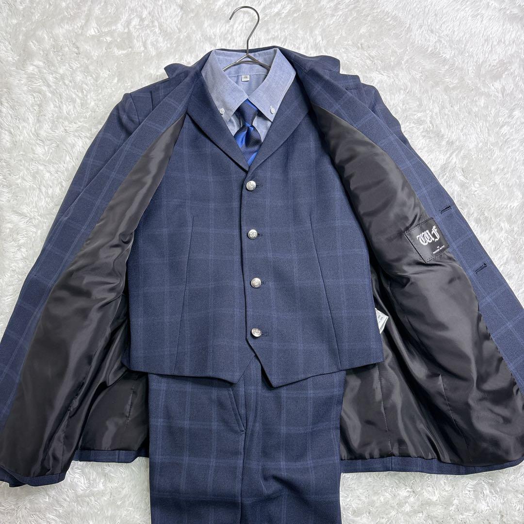 美品男の子 卒業式 WANDER FACTORY ネイビーチェックスーツ 170