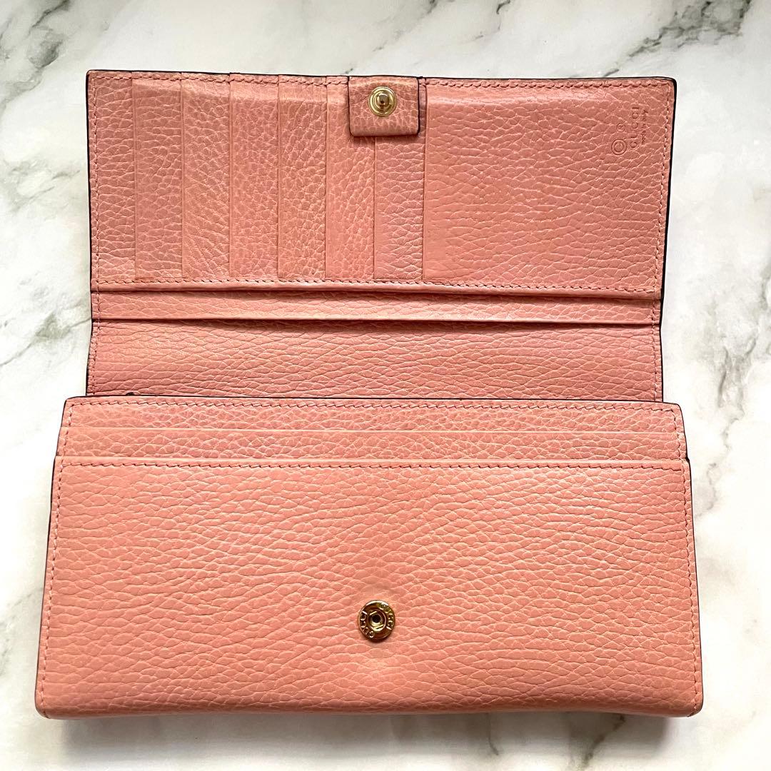 GUCCI グッチ 長財布 GG 金具 オールレザー ピンク　0121-④