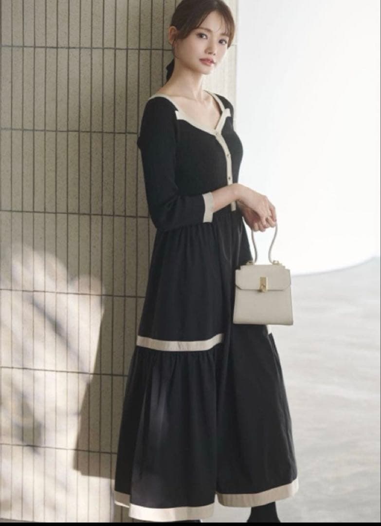 【値下げ可です】トッコクローゼット　ニットドッキングバイカラーワンピース