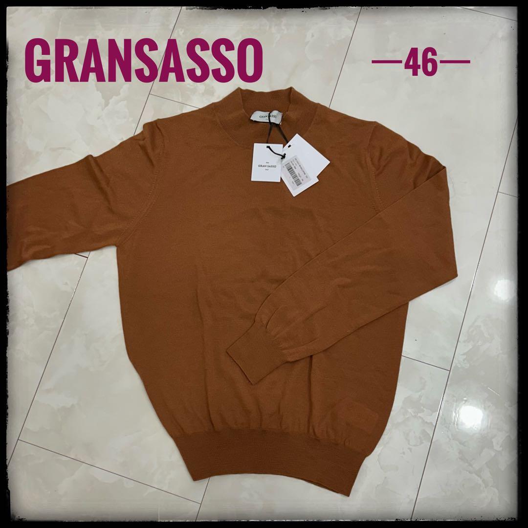 極美品 クリーニング済 グランサッソ モックネックニット 46 レンガ オレンジ