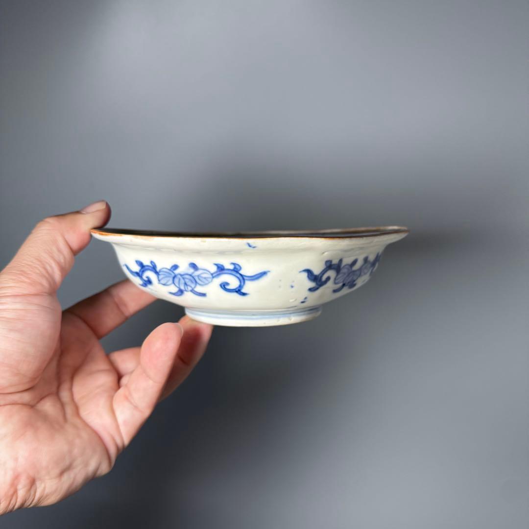 明治時代　色絵扇子文様菱形皿　10客　蝶　植物　古伊万里　アンティーク　食器