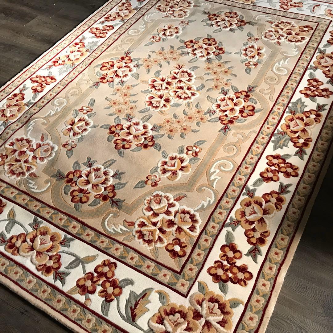 花柄 和風 ラグ ラグマット 段通 絨毯169×241cm ベージュ