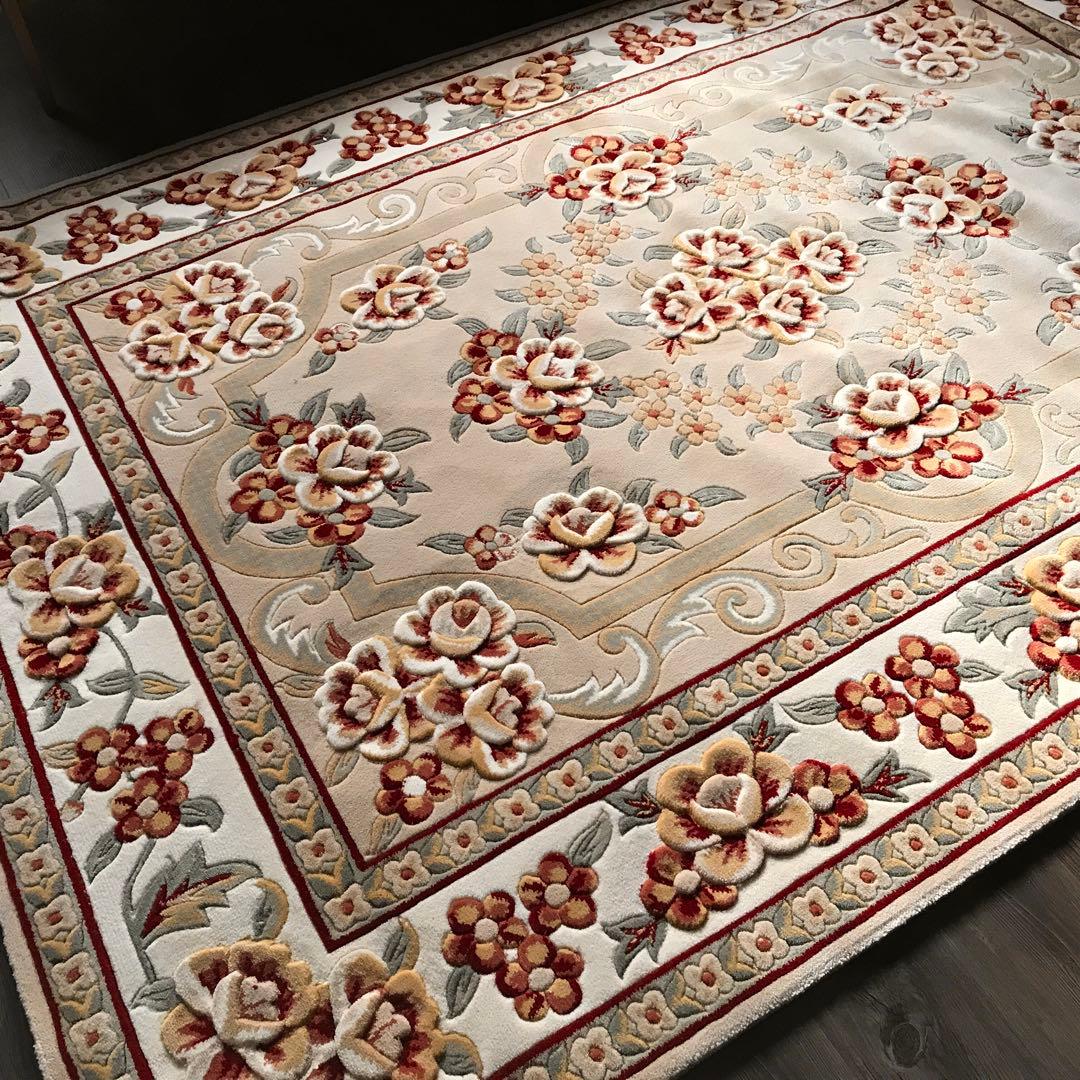 花柄 和風 ラグ ラグマット 段通 絨毯169×241cm ベージュ