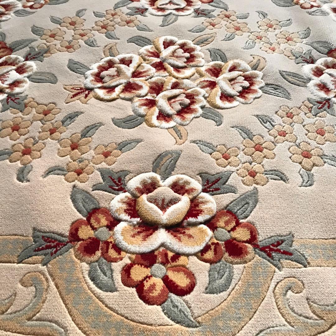 花柄 和風 ラグ ラグマット 段通 絨毯169×241cm ベージュ