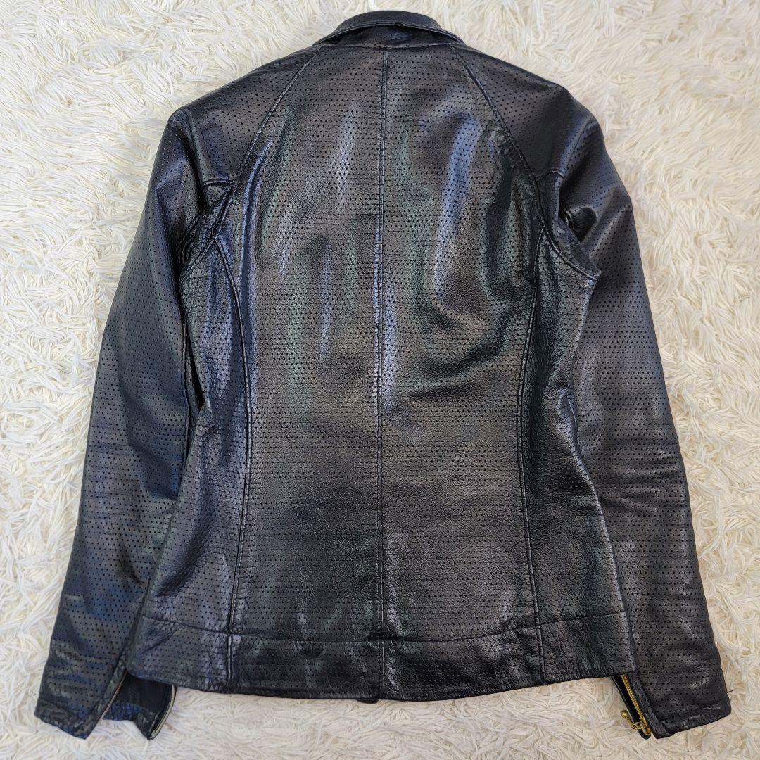 カドヤ BLACK Curvy シングルライダース パンチングレザー 牛革 M