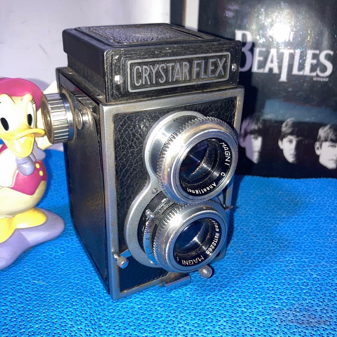 アンティーク蔵出し未使用近CRYSTAR FLEX 二眼レフ機能完動本体合皮傷無