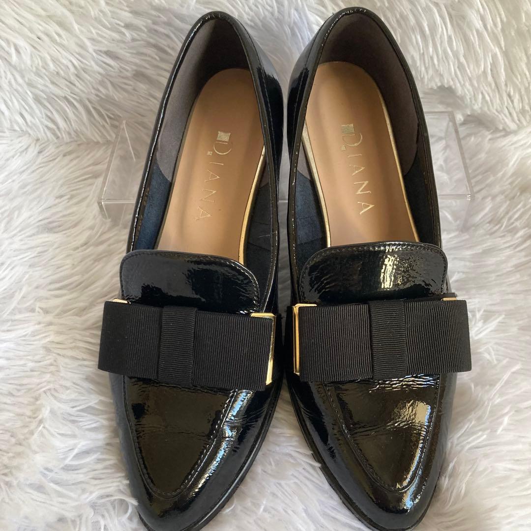 【美品✨】ダイアナ リボンローファー エナメル 平リボンオペラシューズ 23.5