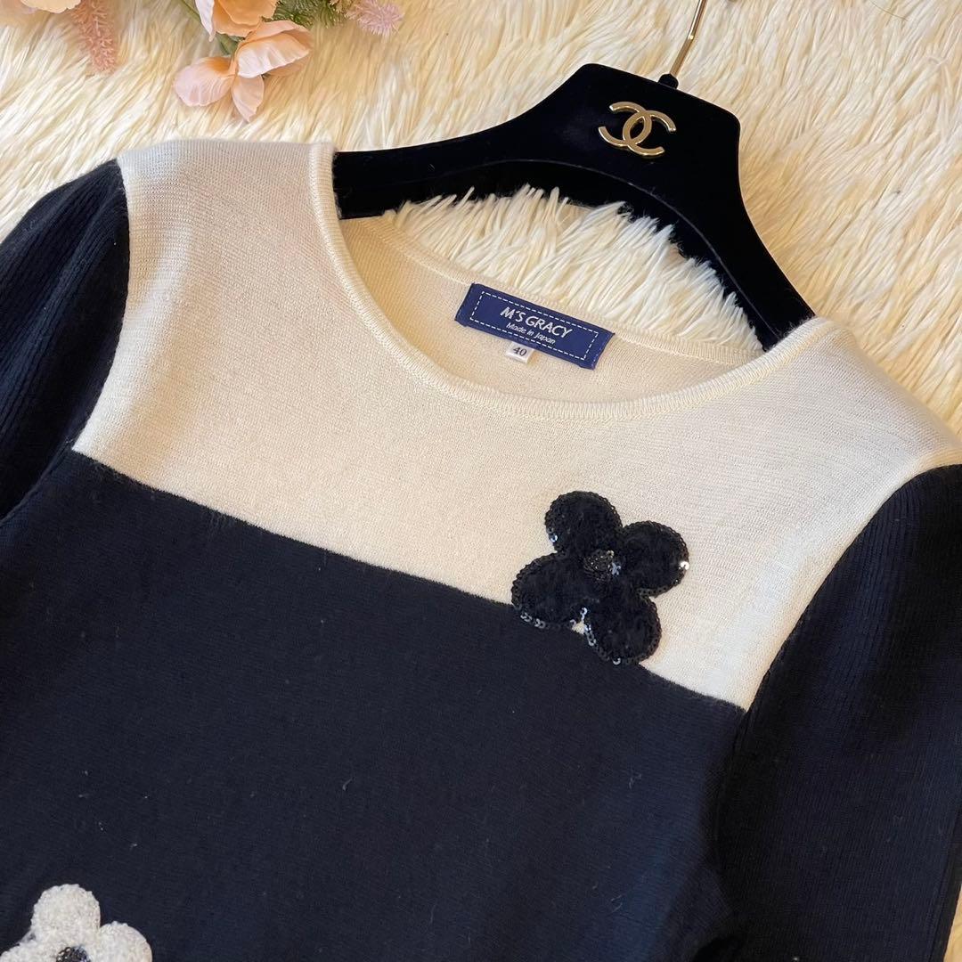 M'S GRACY 2020年 フラワー ニット ワンピース ブラック 40