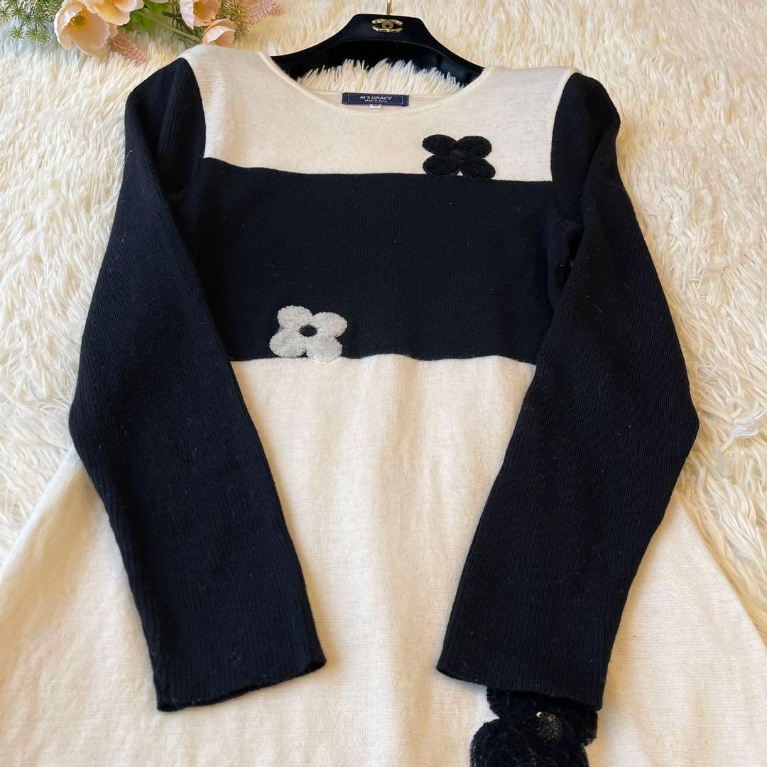M'S GRACY 2020年 フラワー ニット ワンピース ブラック 40
