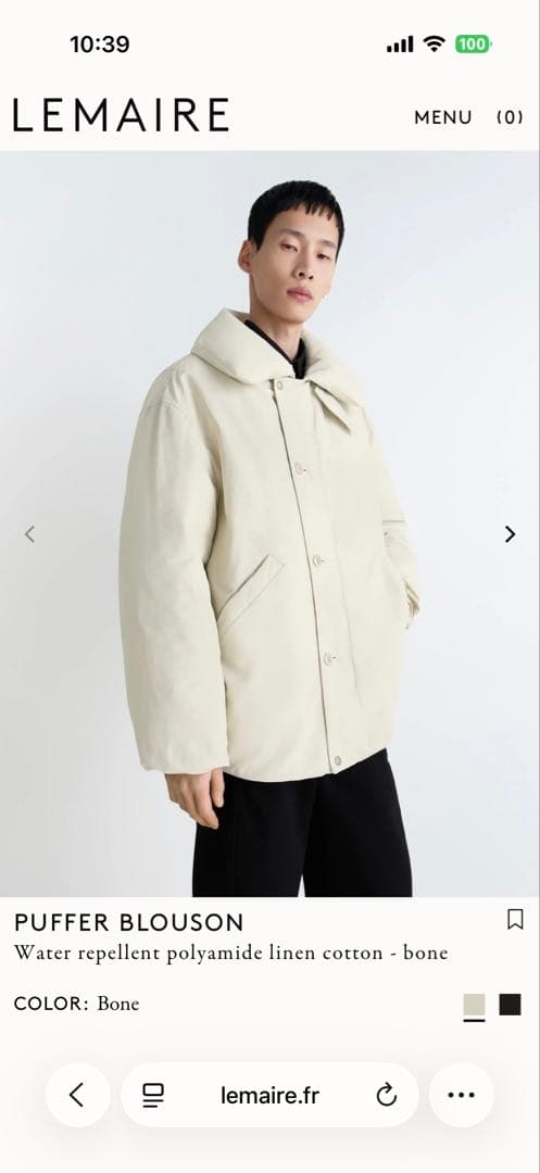 今日までの出品です LEMAIRE 25A/W PUFFER BLOUSON