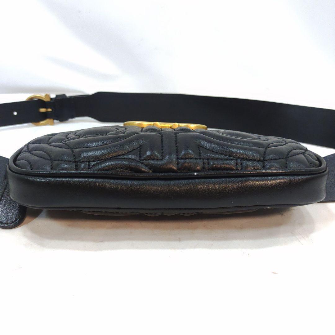 【未使用級】フェラガモ ウエストポーチ ガンチーニ キルティング レザー 黒