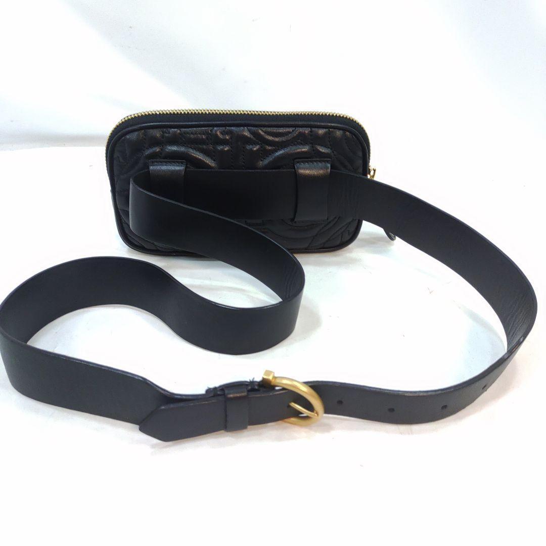 【未使用級】フェラガモ ウエストポーチ ガンチーニ キルティング レザー 黒