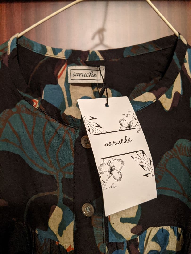 saruche　ブロックプリント ロングワンピース