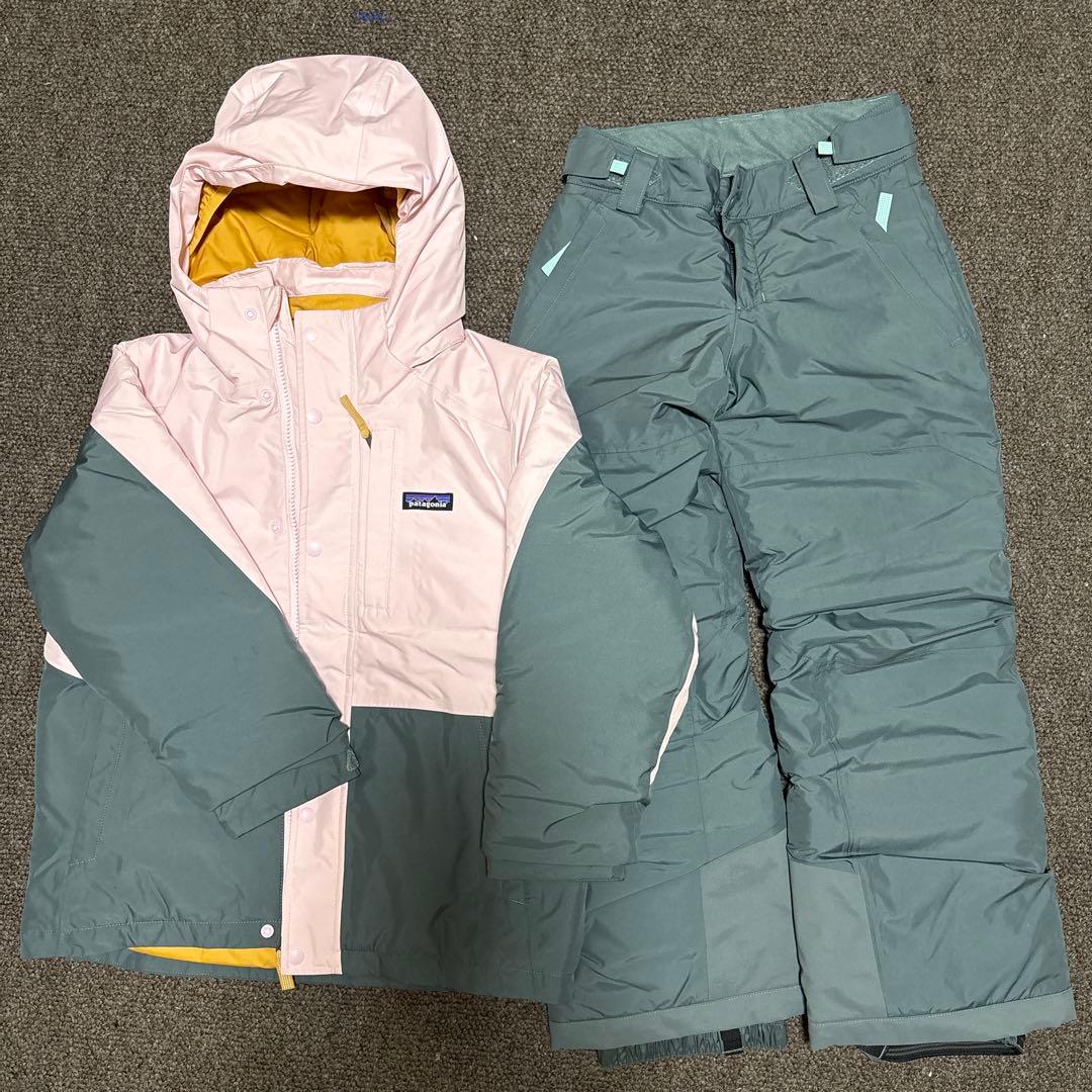 patagonia キッズ・パウダー・タウン 上下セットS ピンク/グレー