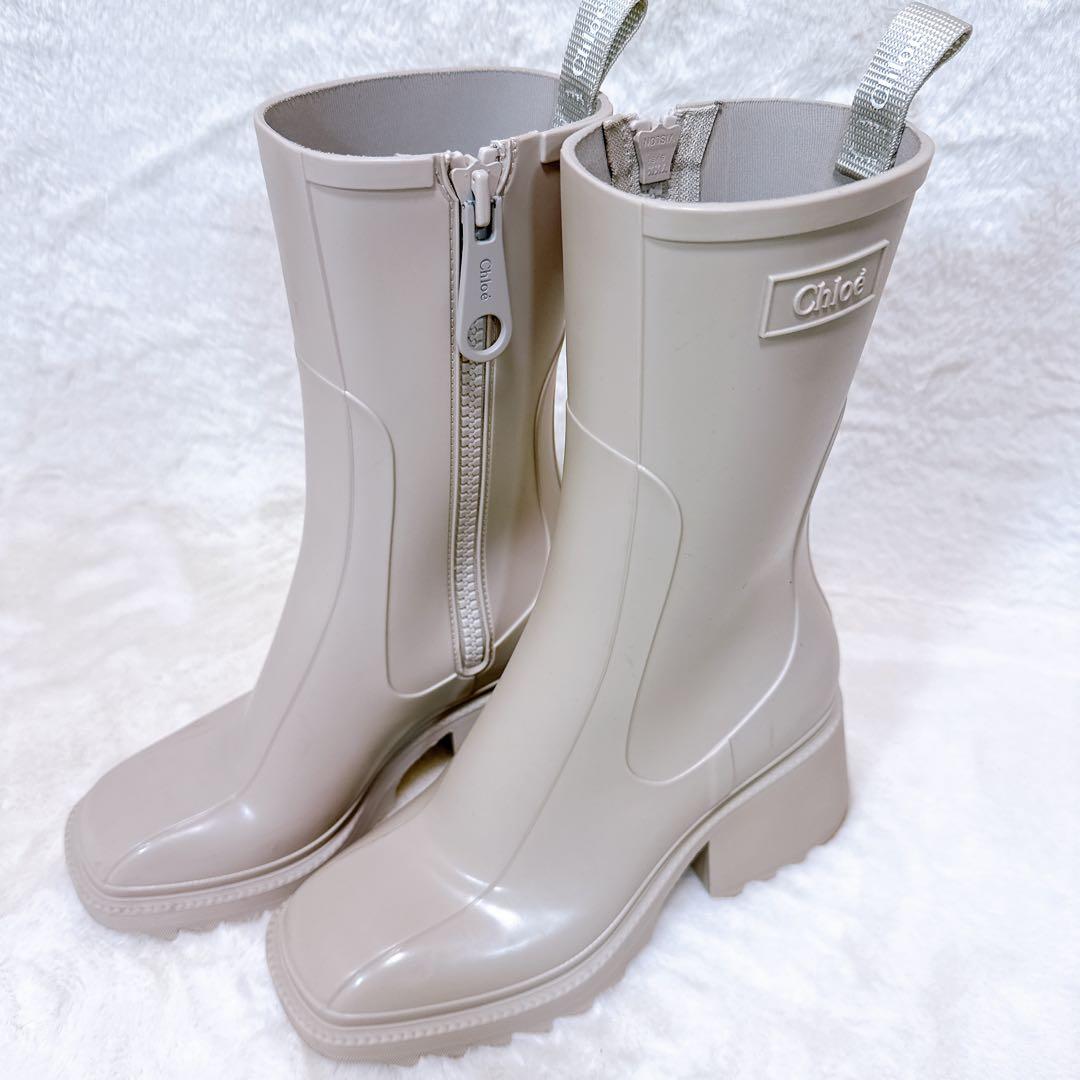 美品✨ クロエ レインブーツ 36 サイドジップ ラバー アイボリー