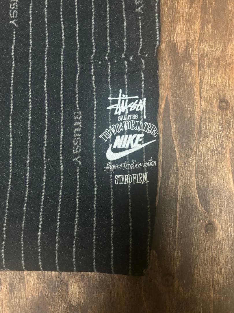 ステューシー × ナイキ ストライプ ウールパンツ ブラック