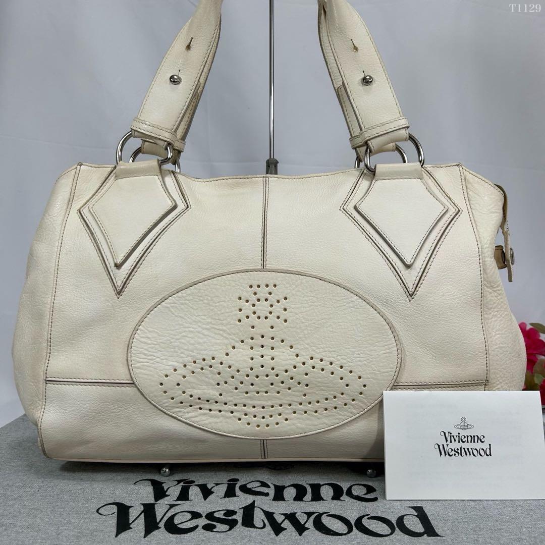 【美品】ヴィヴィアンウエストウッド パンチングレザー トートバッグ 手提げ 白