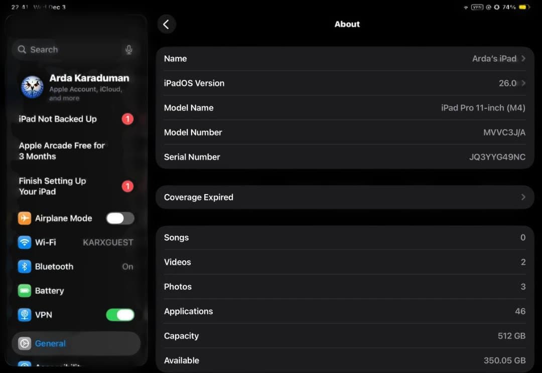 11インチiPad pro WiFi 512gb M4 スペースブラツク