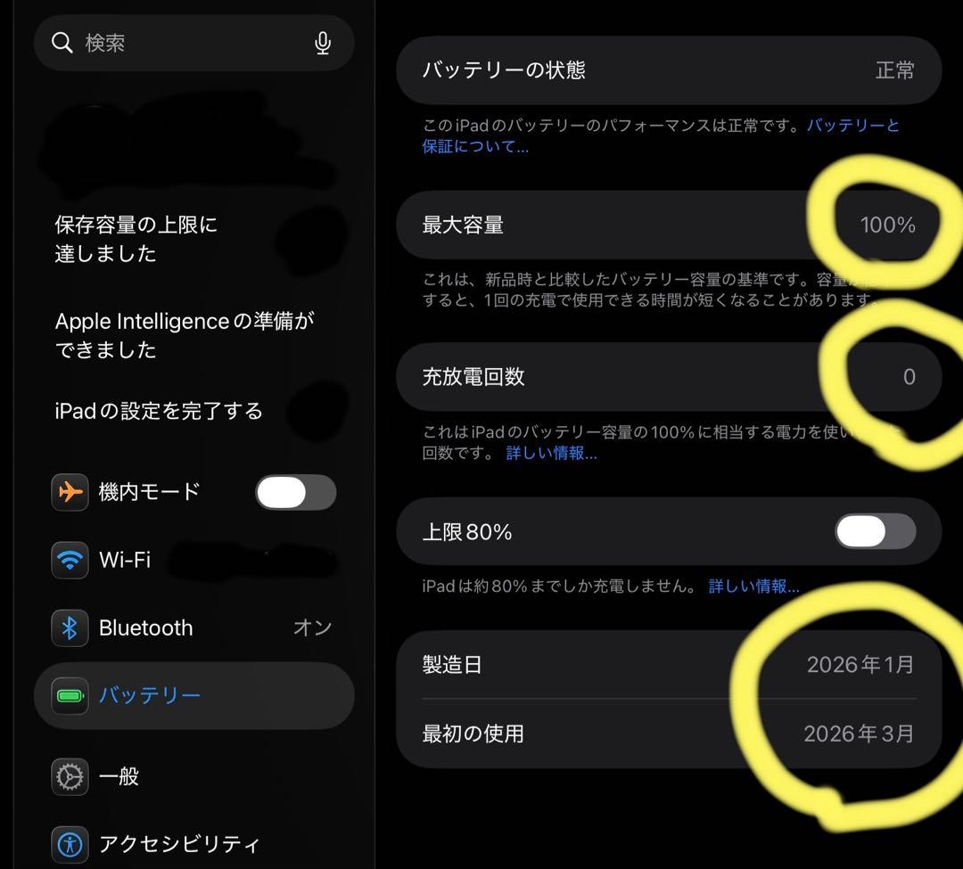 ipad mini a17 バッテリー100% AppleCare残1年5ヶ月