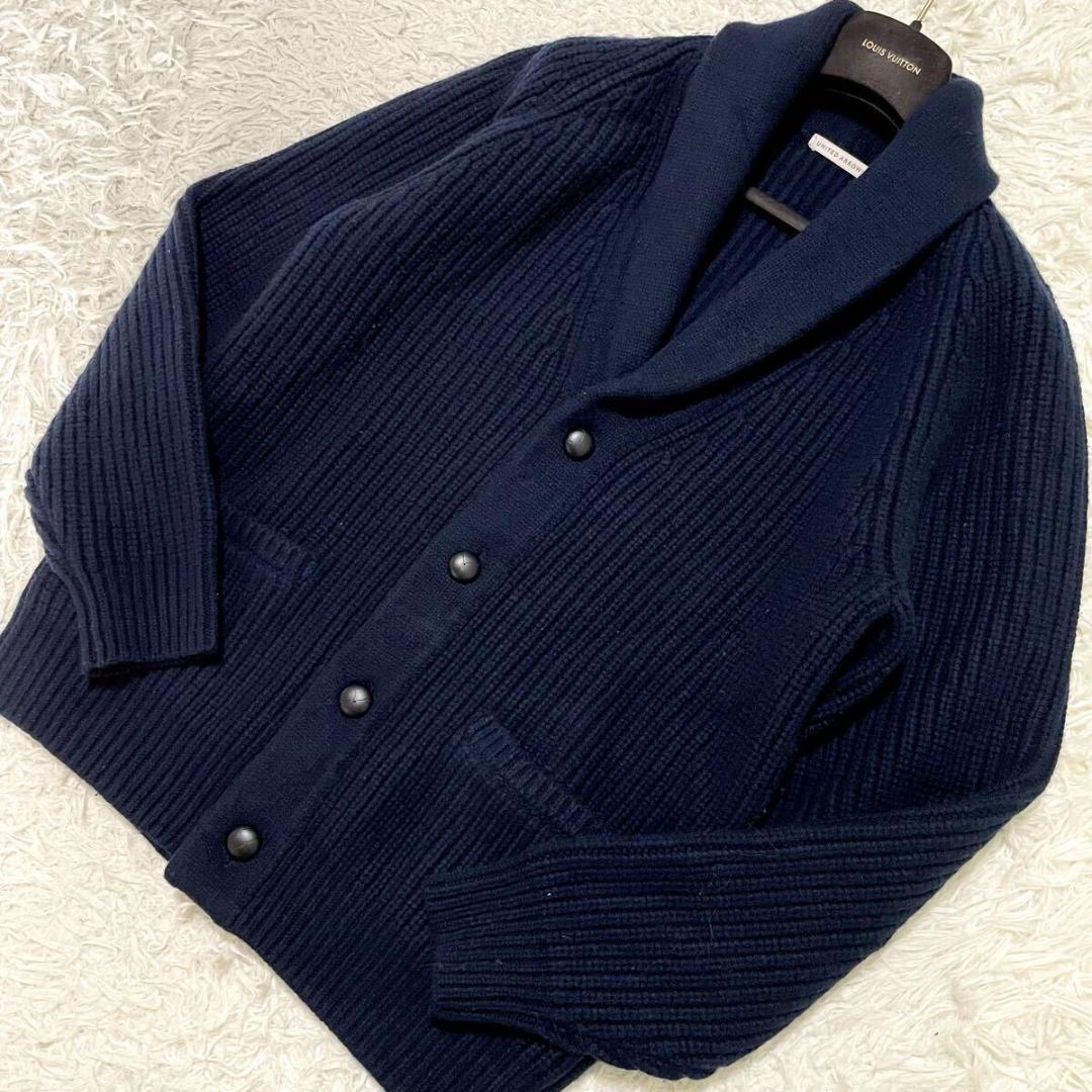 現行モデル ユナイテッドアローズ カシミヤ アゼ ショールカラー ネイビー L