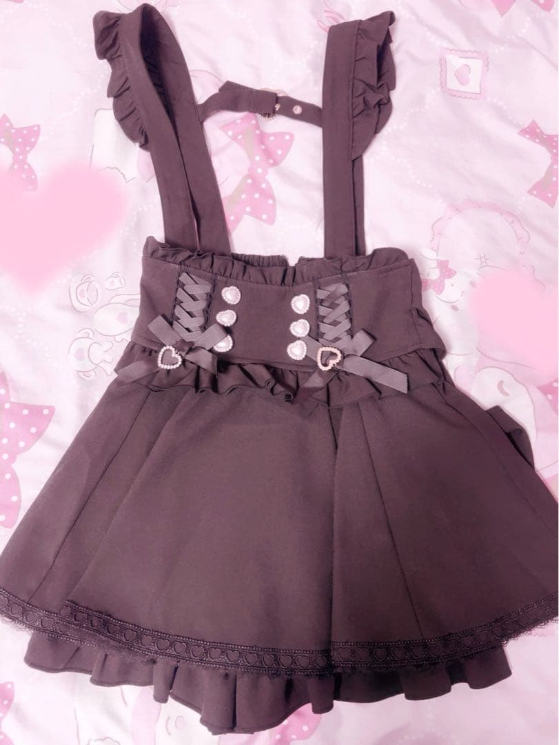 リズリサ レースアップサスペンダー付スカパン ブラック