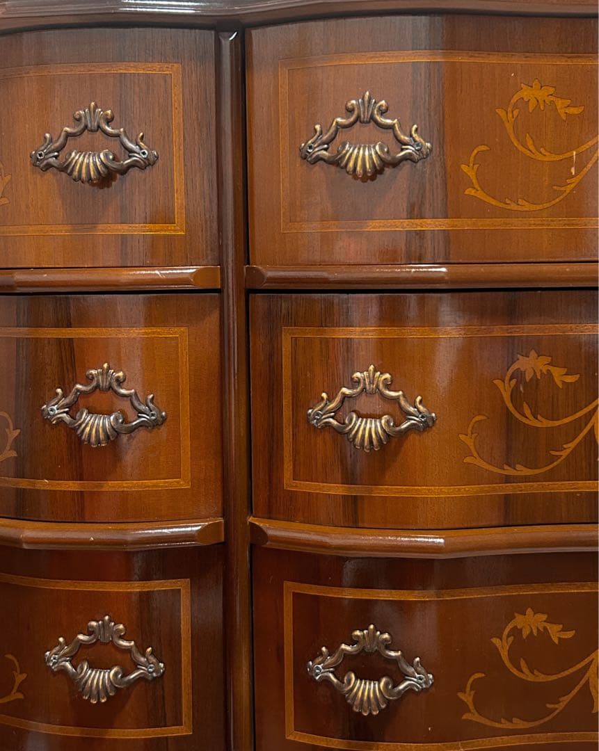 イタリア家具 チェスト アンティーク 6段 112cm 象嵌 イタリア製 猫脚