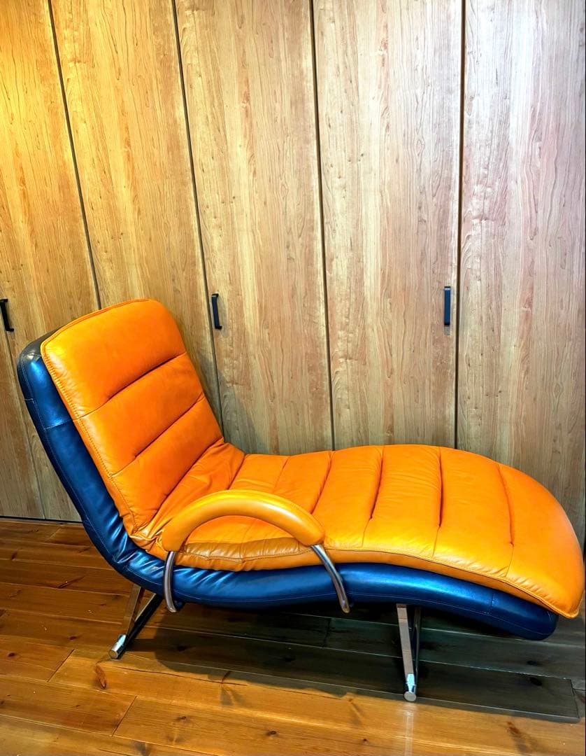 LURKEY/3段階快適リクライニングソファー/レザー/オレンジ 送料無料 美品