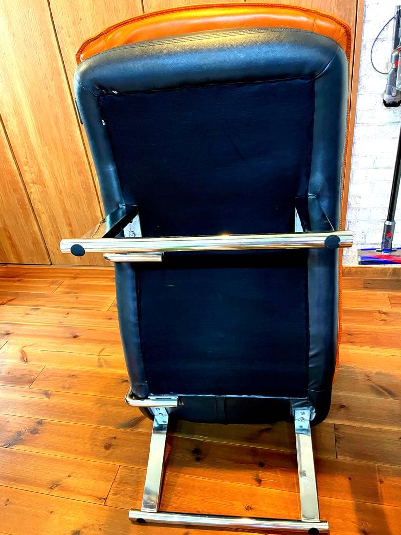 LURKEY/3段階快適リクライニングソファー/レザー/オレンジ 送料無料 美品