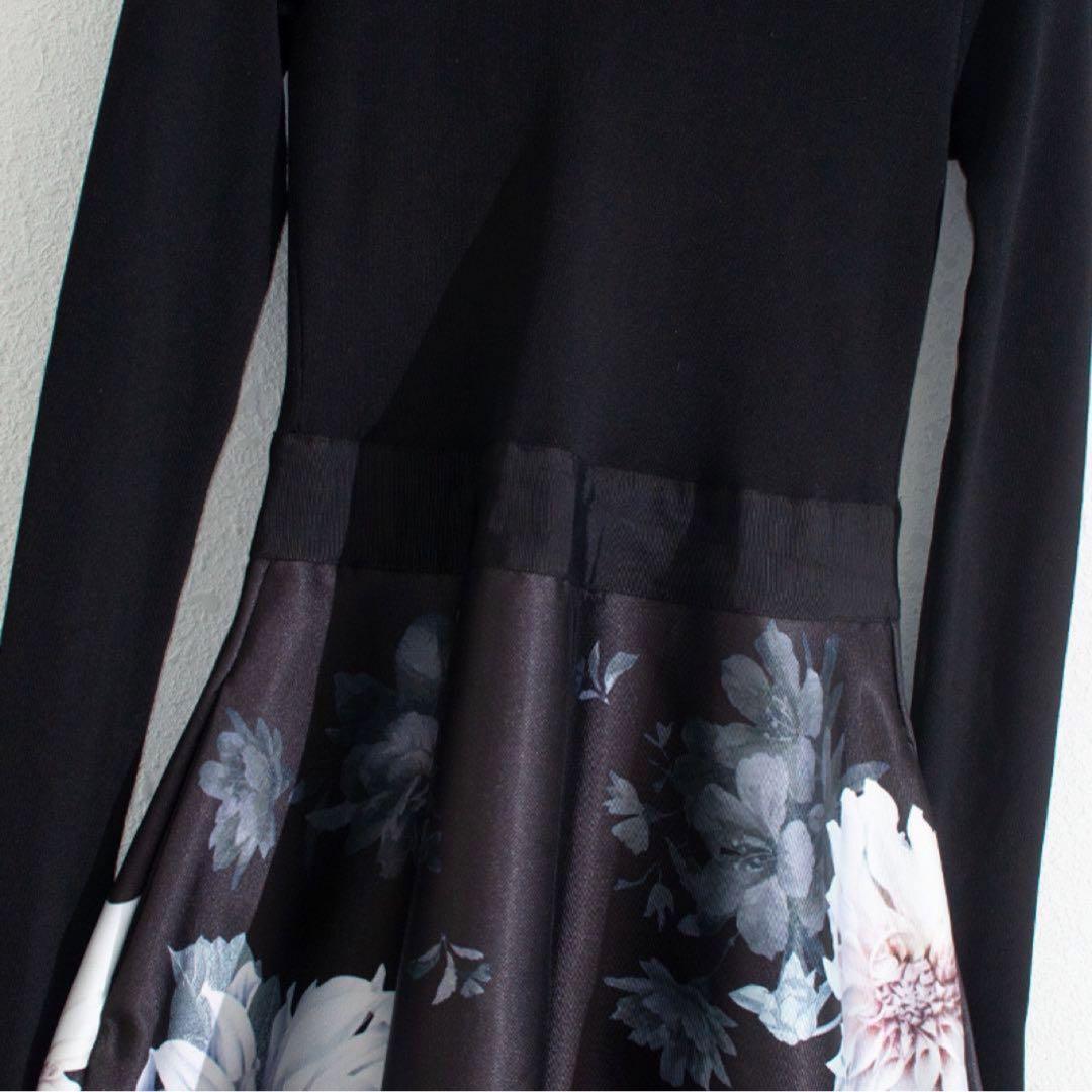 TED BAKER サイズ2 ブラック　花柄フレアワンピース 長袖