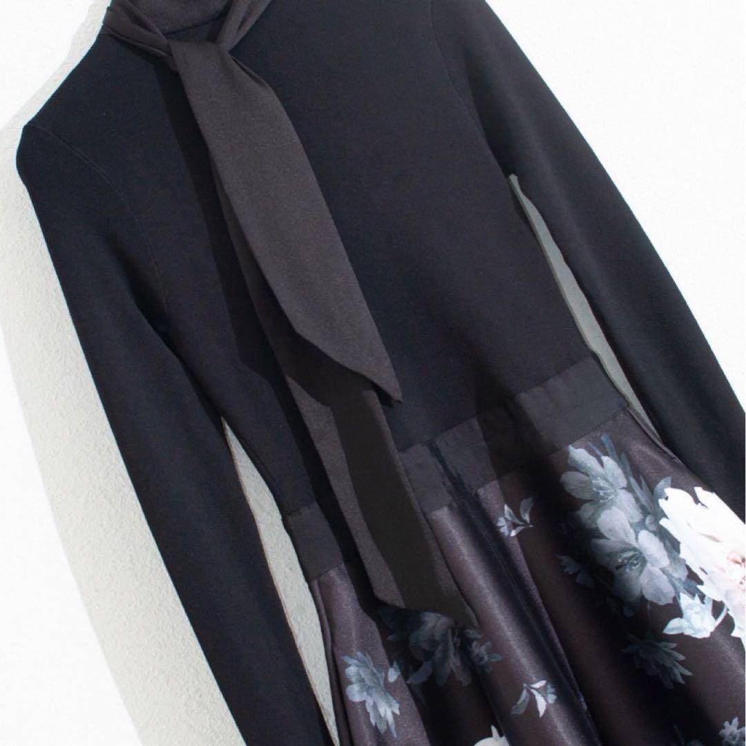 TED BAKER サイズ2 ブラック　花柄フレアワンピース 長袖