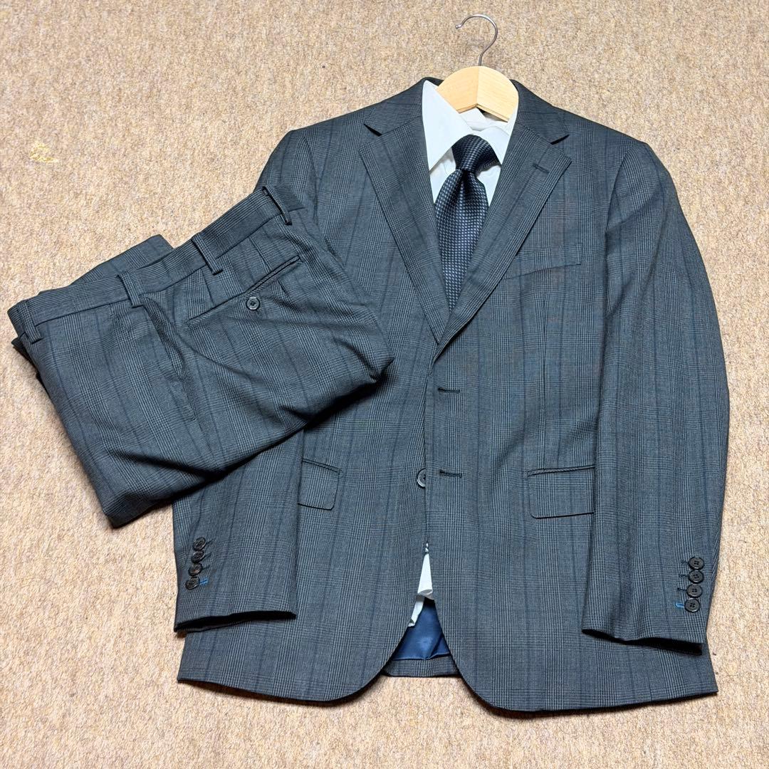 ブラックレーベル 人気Mサイズ相当 38L グレー チェック スーツ 本切羽仕様
