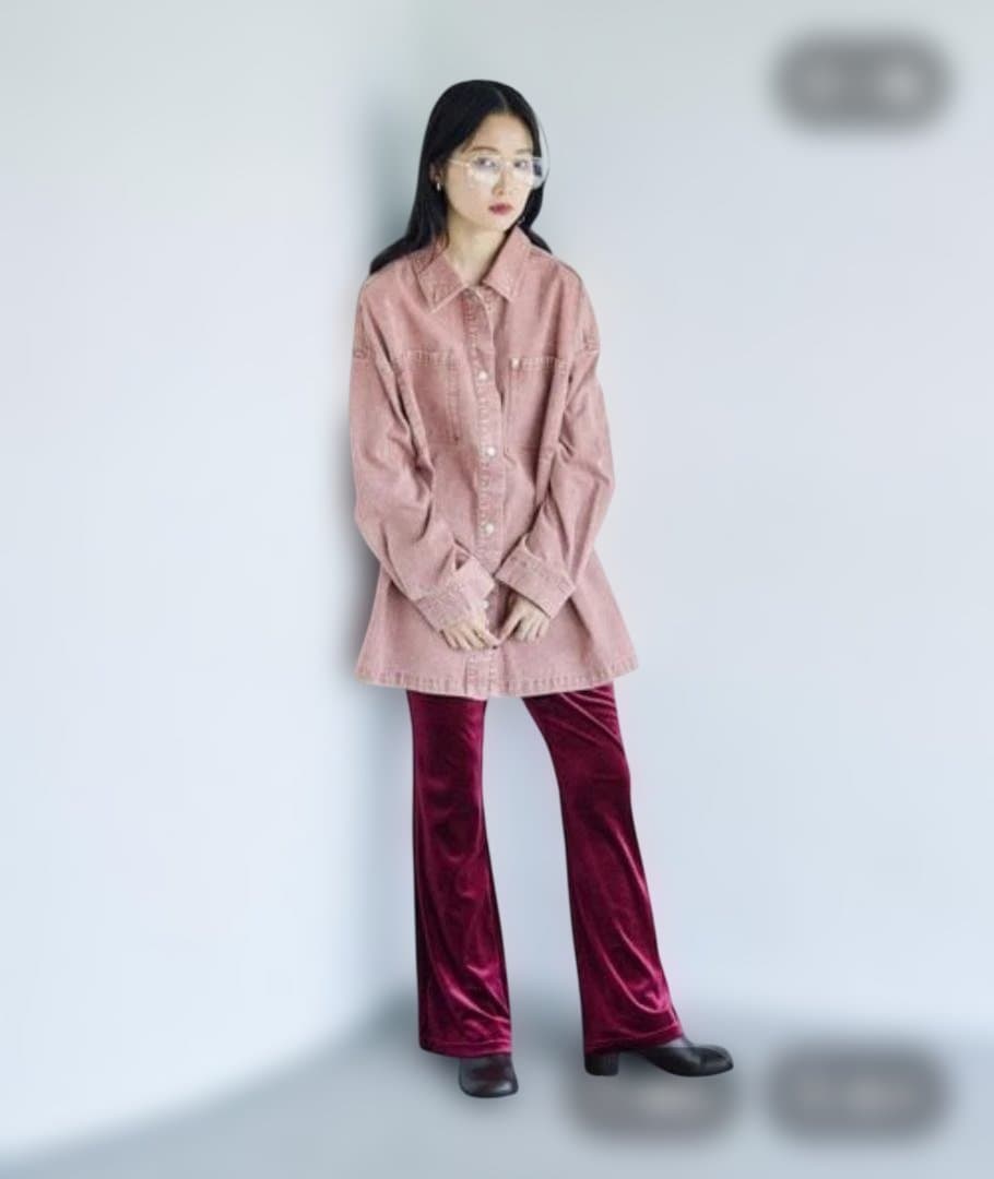 新品　LEPSIM　フリンジパッチ/BIGデニムシャツ　ピンク　完売品