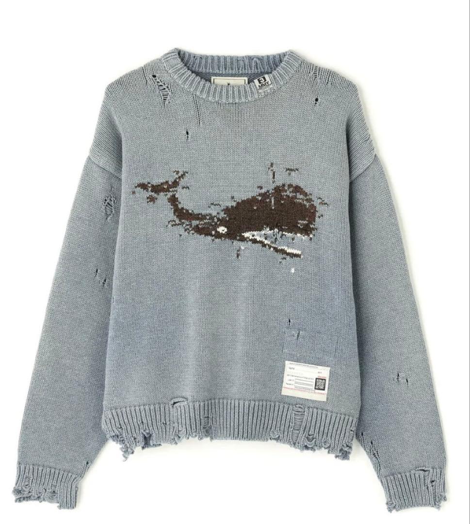 最終値下げ メゾンミハラヤスヒロ　クジラ刺繍ダメージセーター