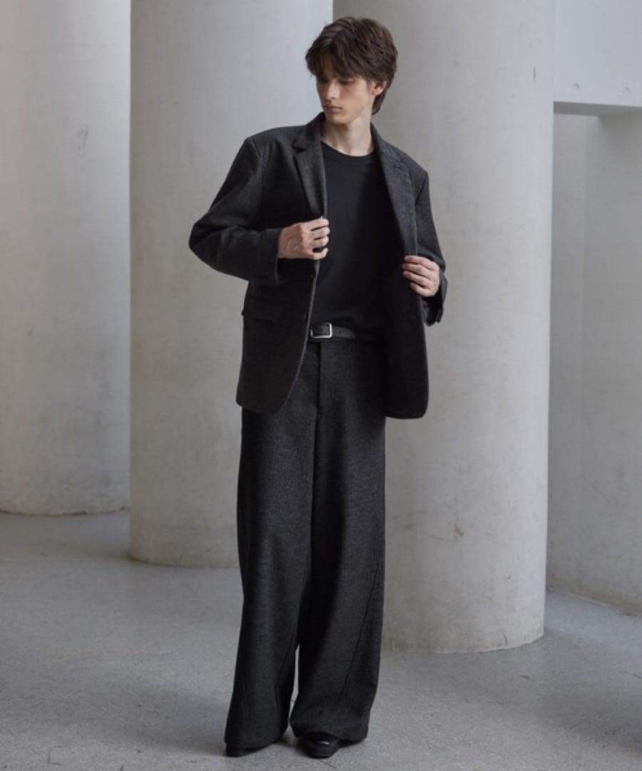 CLEL ウールブレンド ヘリンボーンツイード3Dパンツ Sサイズ　BK