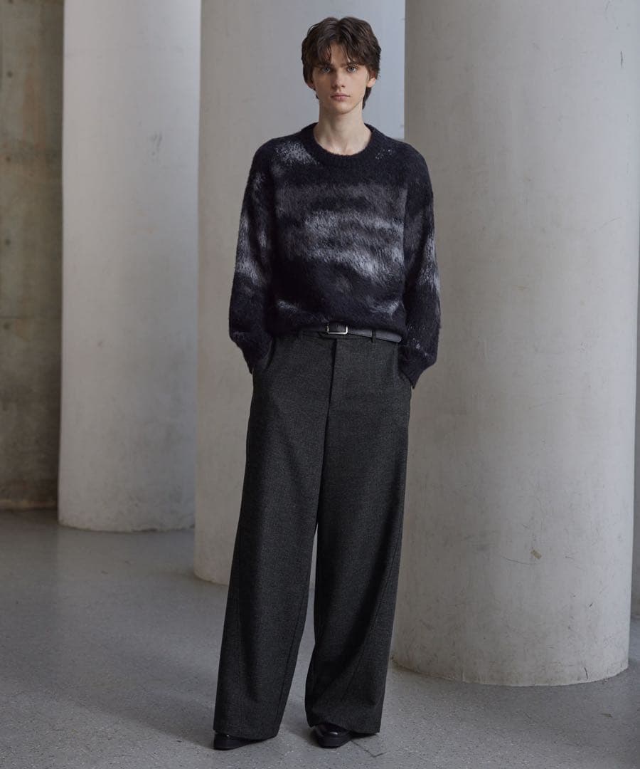 CLEL ウールブレンド ヘリンボーンツイード3Dパンツ Sサイズ　BK