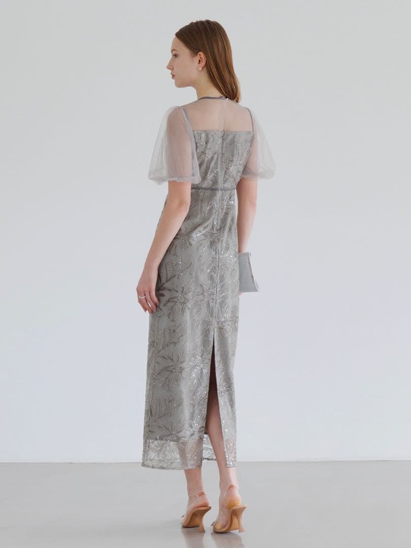 Leja アシンメトリーシアーフラワードレスワンピース