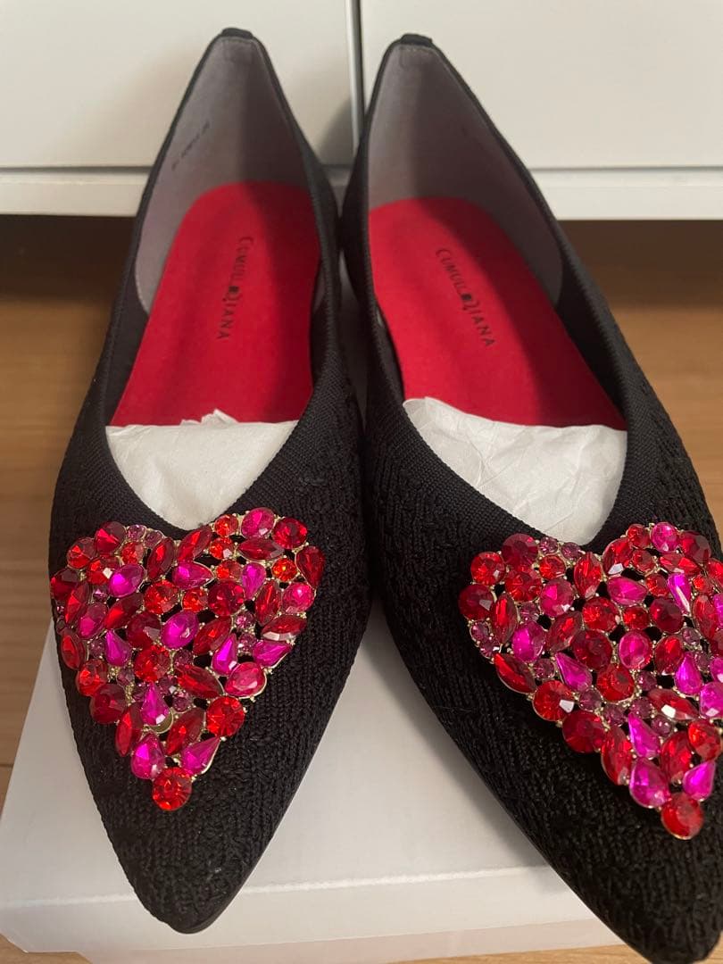 ぴ　新品★ダイアナ24.0ハートビジュー付きニットフラットシューズ