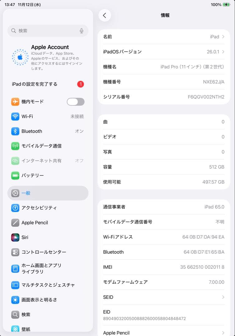 iPad Pro (第2世代) 11インチ　SIMフリー　訳あり