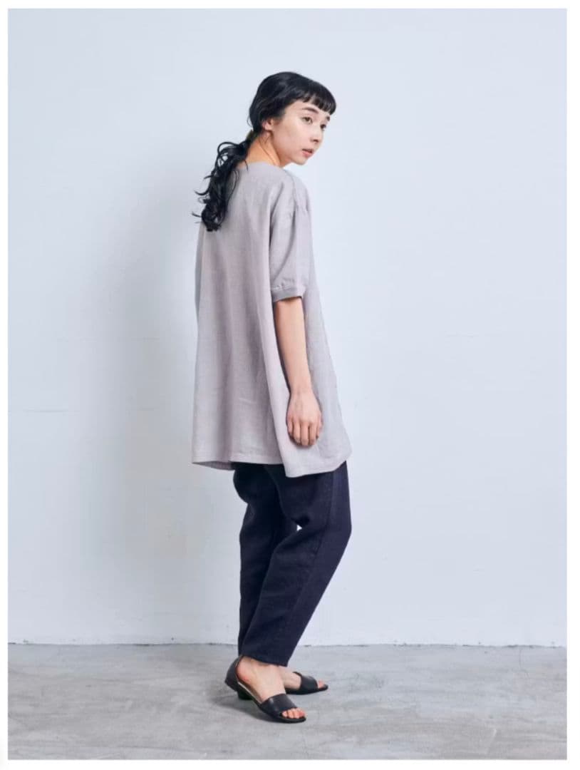 かおり　10月末迄掲載★中川政七商店 丸紋刺繍麻布Tシャツチュニック 薄墨