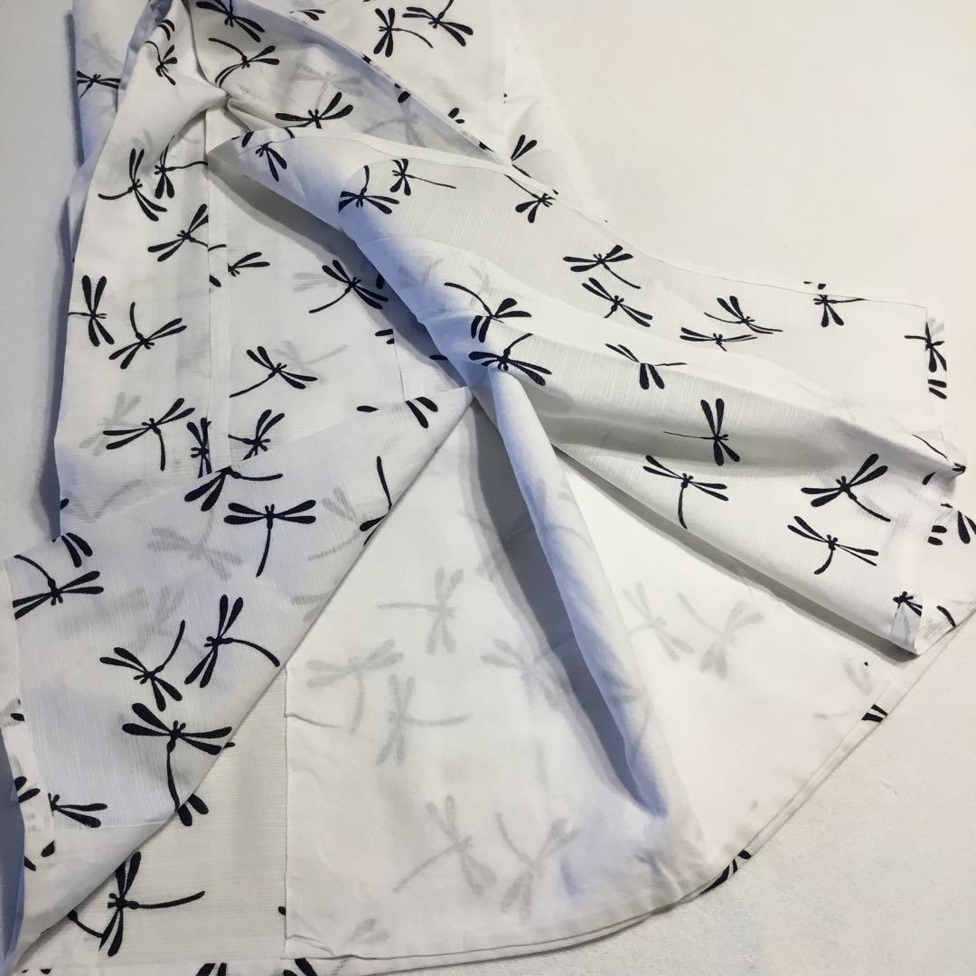 綿絽　美品　浴衣　白地　紺色トンボ　涼やか