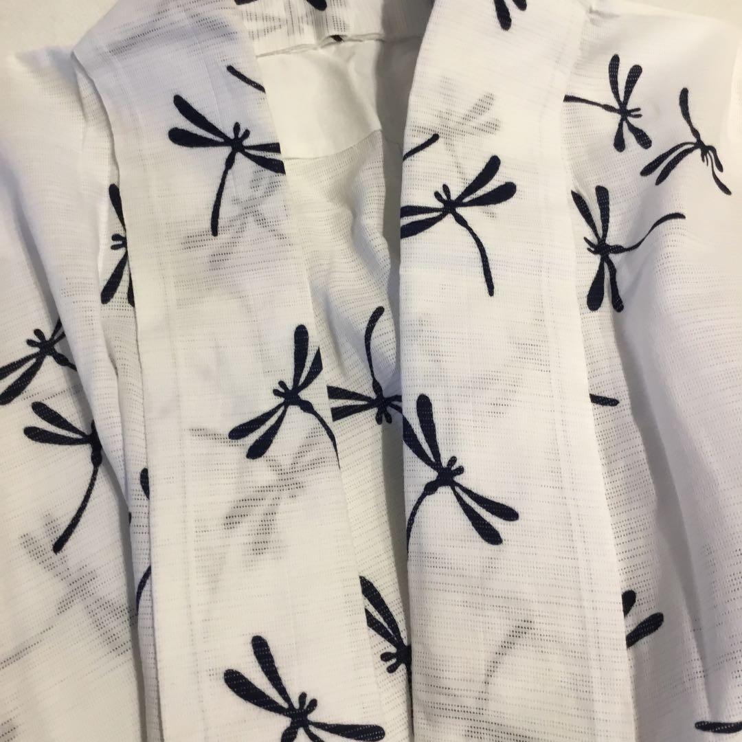 綿絽　美品　浴衣　白地　紺色トンボ　涼やか