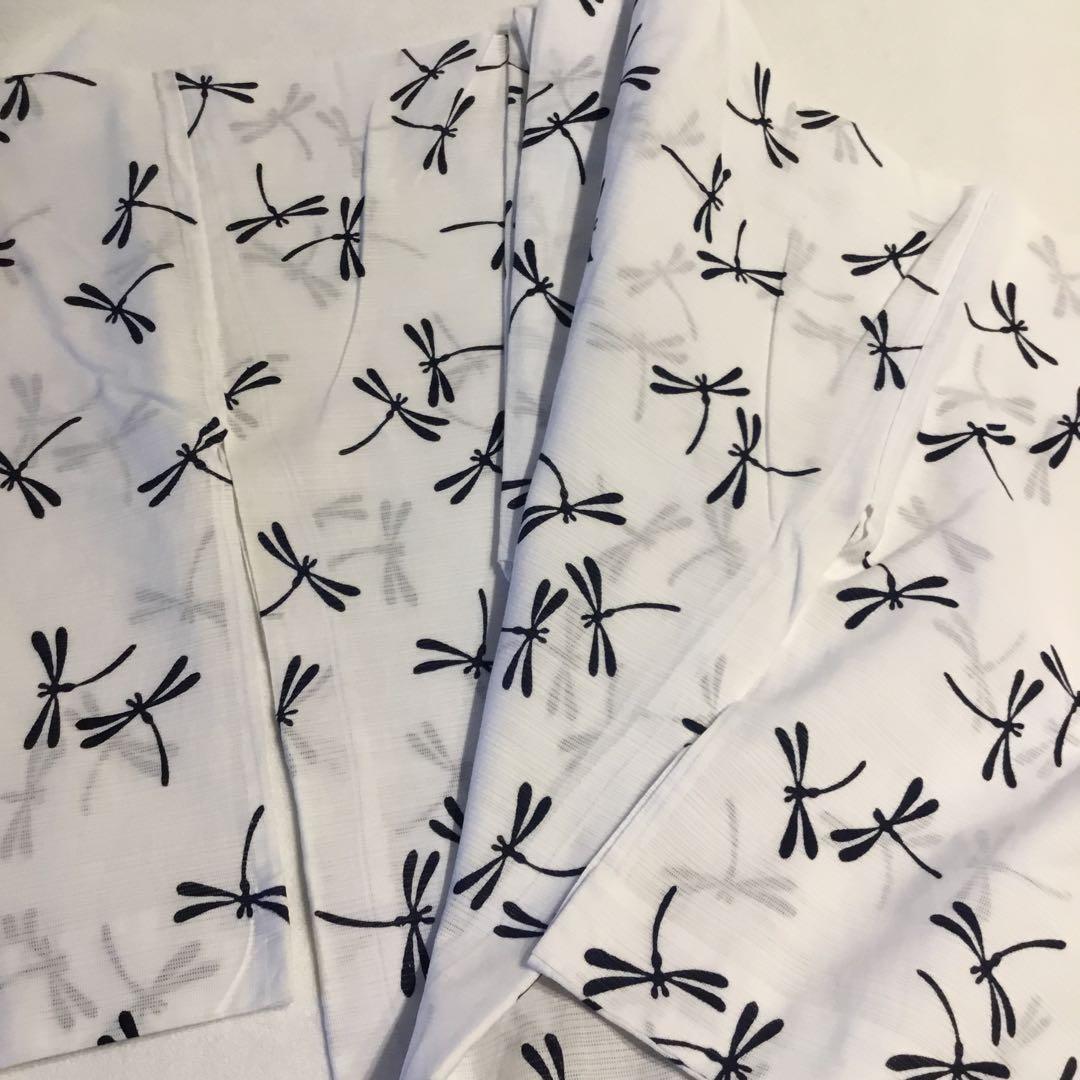綿絽　美品　浴衣　白地　紺色トンボ　涼やか