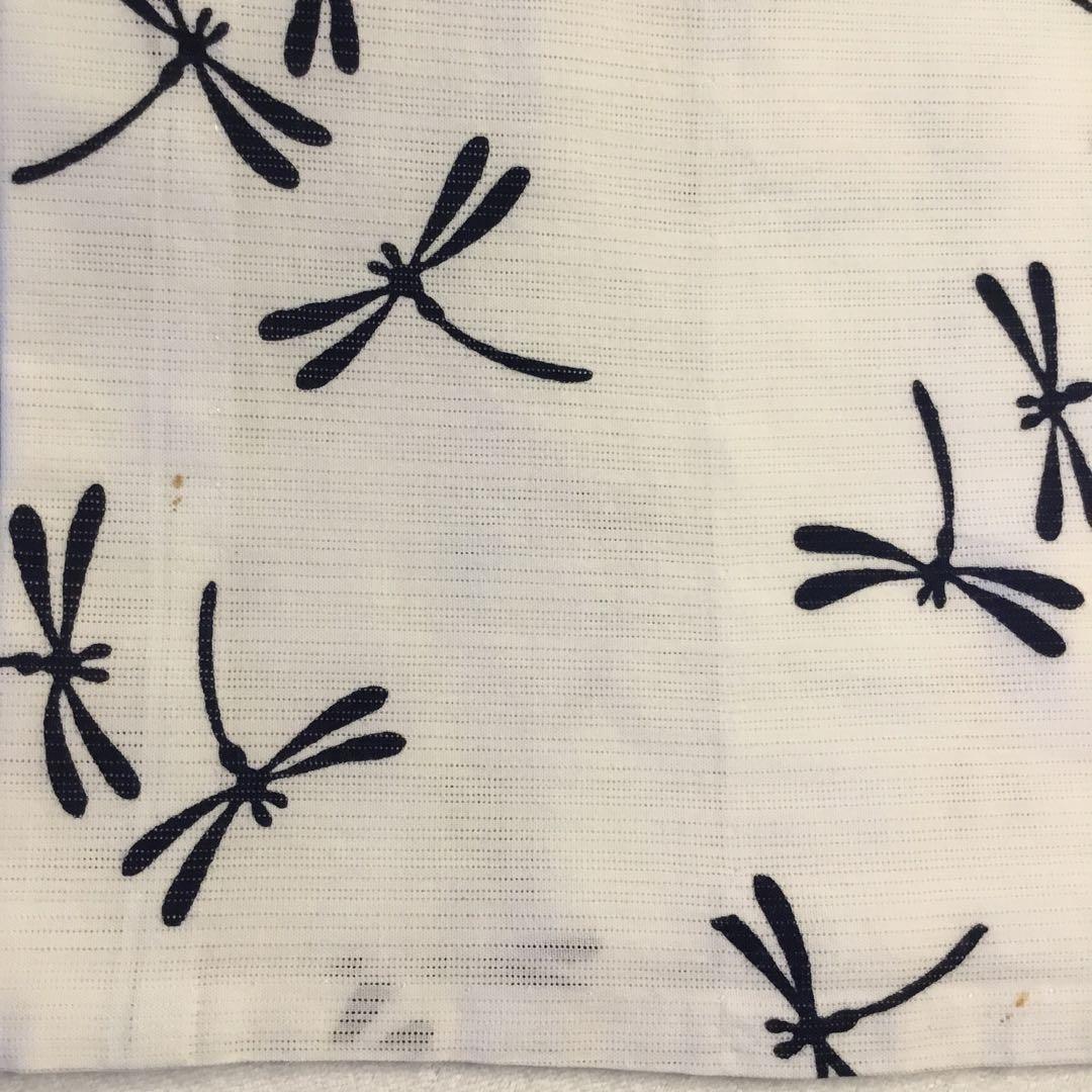 綿絽　美品　浴衣　白地　紺色トンボ　涼やか