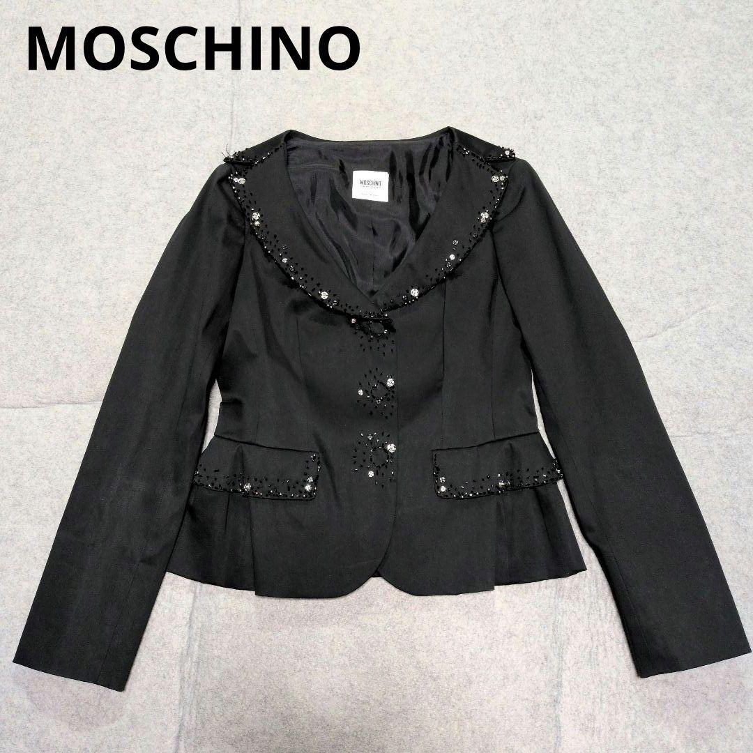 MOSCHINO ビジュー ビーズ フリル テーラードジャケット ブラック