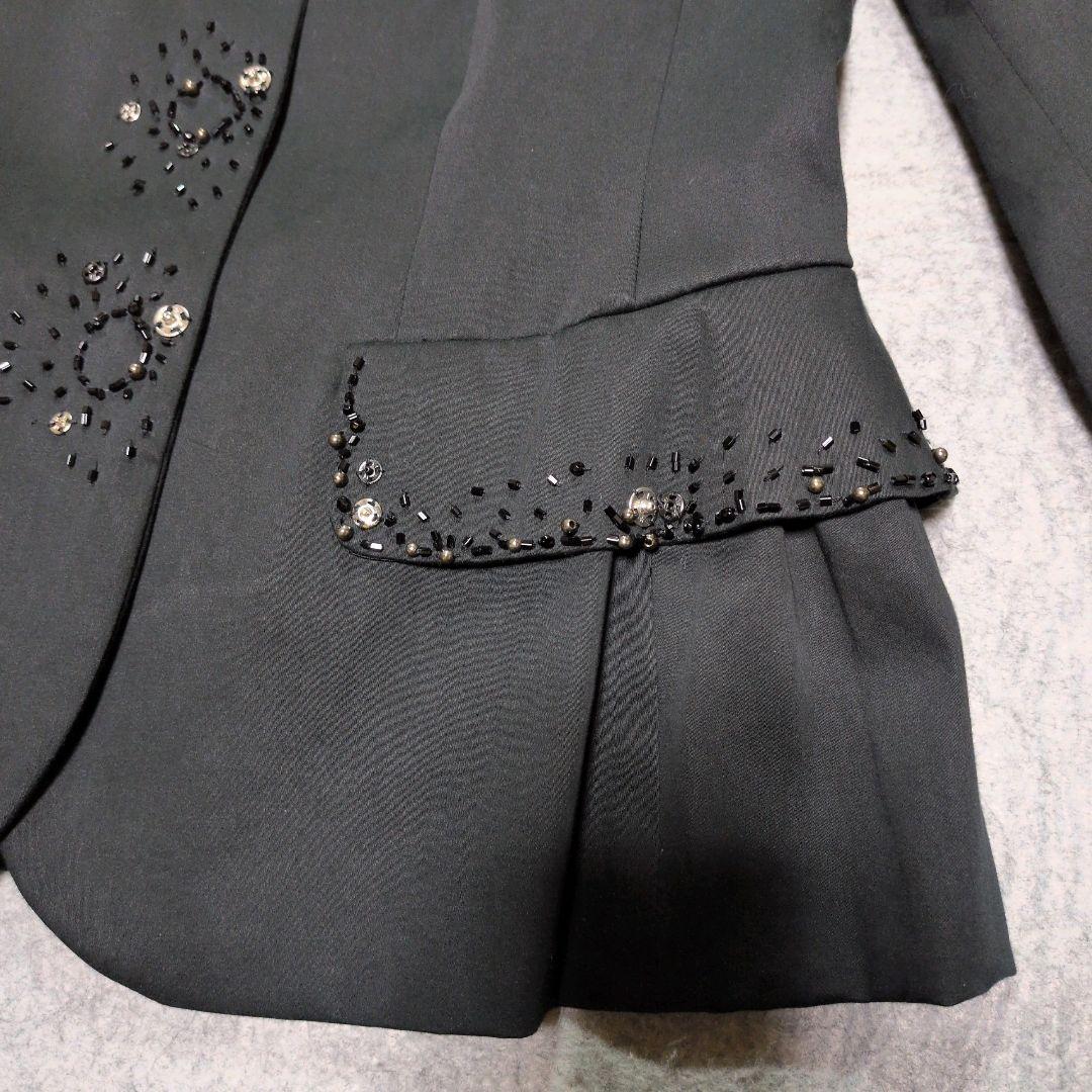 MOSCHINO ビジュー ビーズ フリル テーラードジャケット ブラック