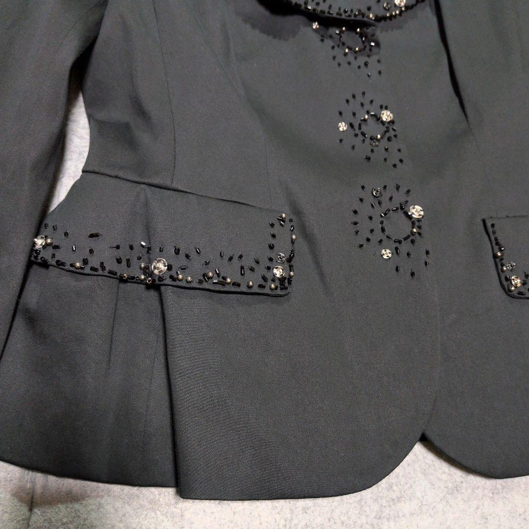 MOSCHINO ビジュー ビーズ フリル テーラードジャケット ブラック