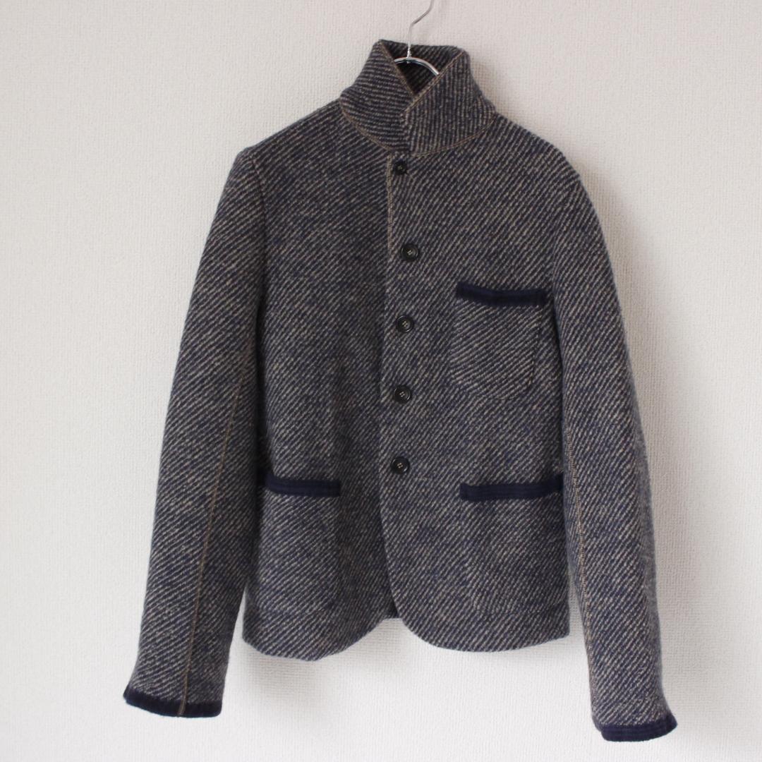 45R デニムツイードニットのジャケット Mサイズ ネイビー スタンドカラー