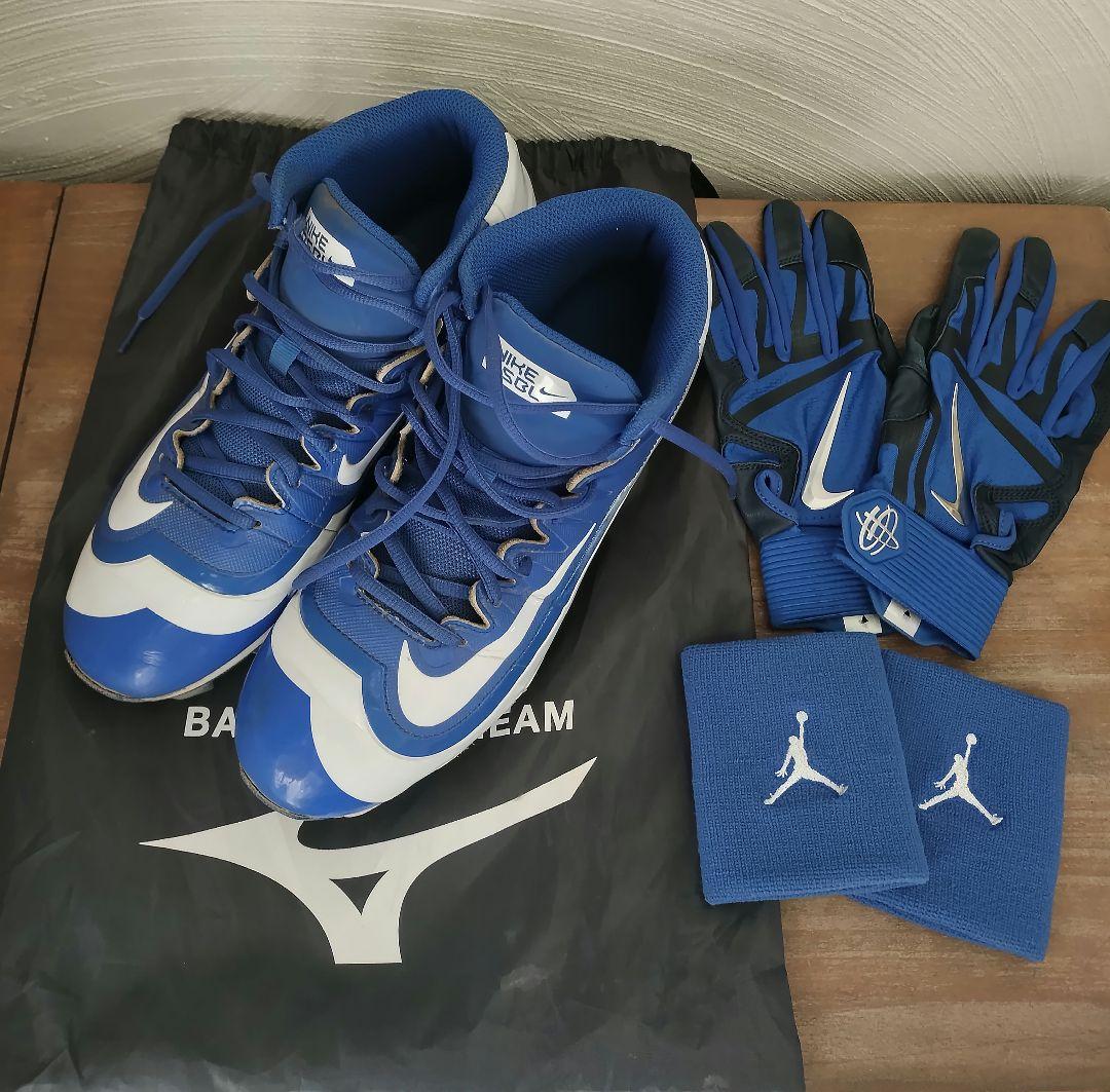 Nike野球スパイク GSG 青白 手袋 リストバンド　３点セット