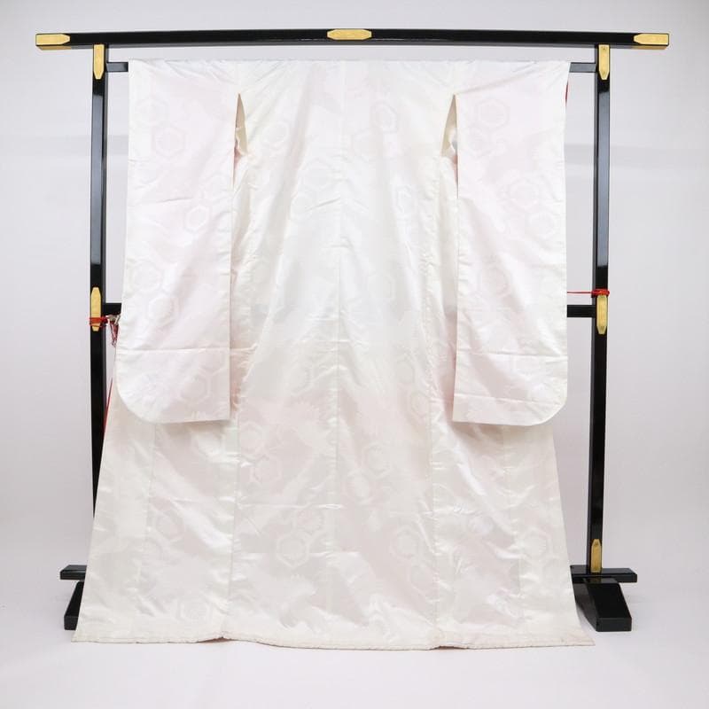 花嫁3点セット 白 掛下 帯 長襦袢 亀甲に菊と鶴 舞台衣装にも♪正絹12RS6